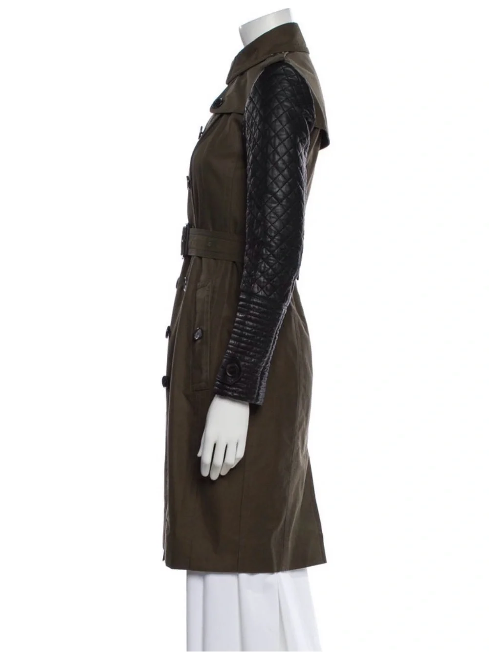Burberry Quilted Sleeve Olive Trench Coat - Women - Picture 2 of 2